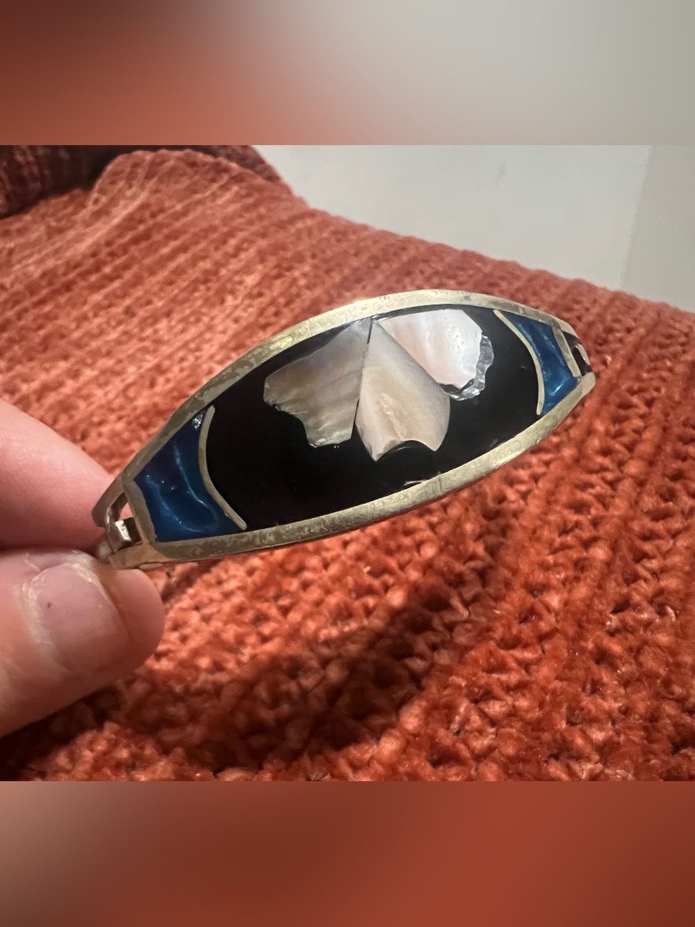 Handcrafted Alpaca Shell Inlay Cuff Bracelet